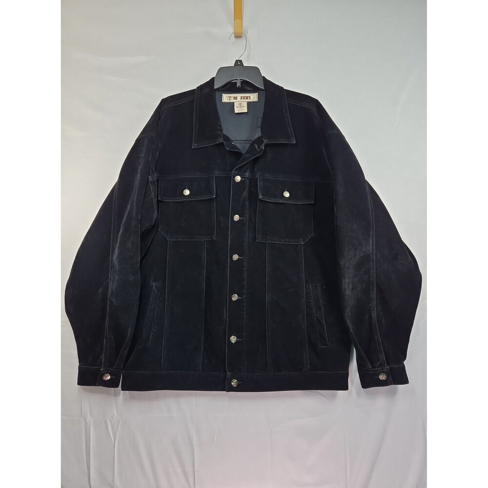 Vintage M+FFATT 2 Piece Suit Set Black Faux Suede Jacket Carpenter Pants XL Y2K
